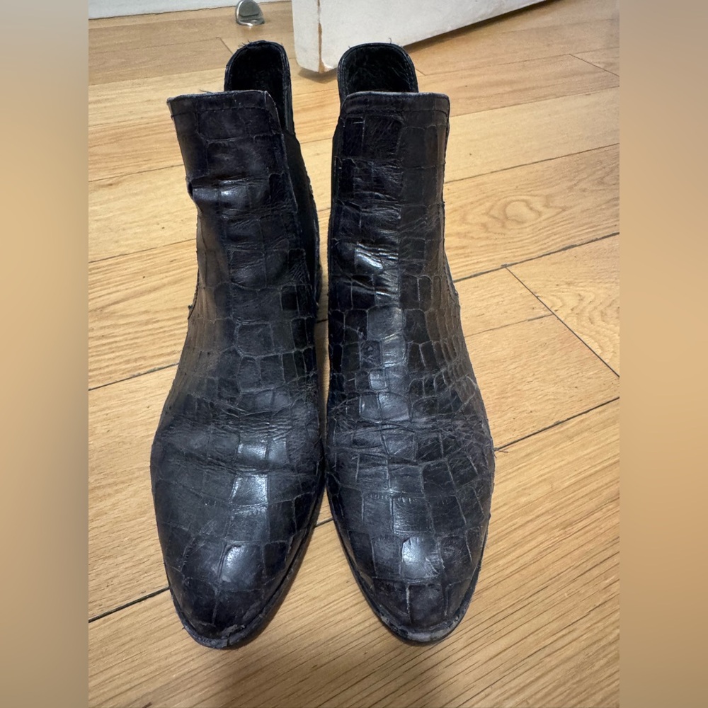 Stuart Weitzman Black Croc-Embossed Ankle Boots
